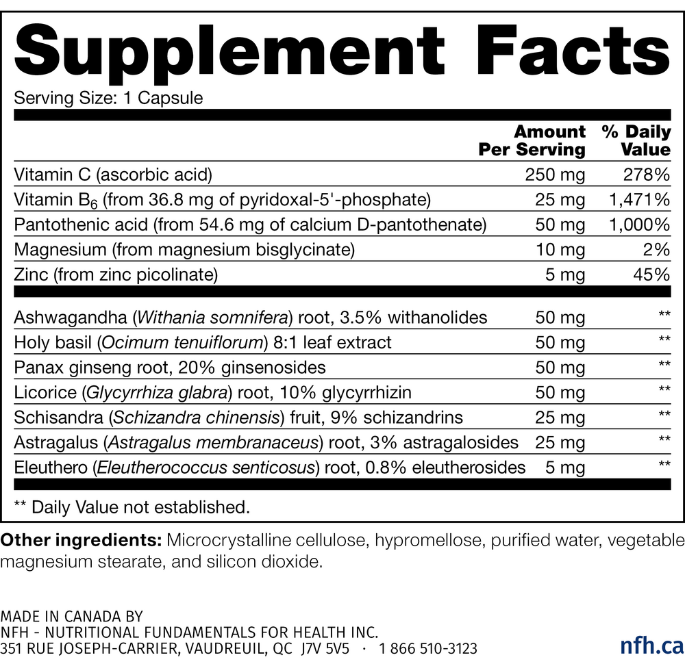 Adrenal SAP Supplement Facts Label