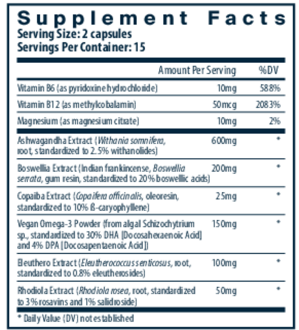 Cortisol Balance Supplement Facts Label