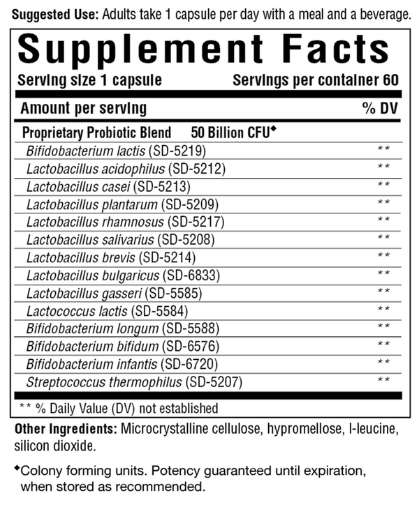 Flora 50-14 Clinical Strength 60ct Supplement Facts Label