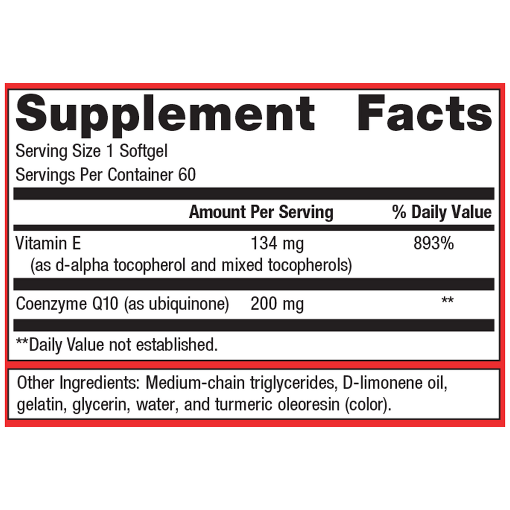 CoQ10 ST-200 Supplement Facts Label