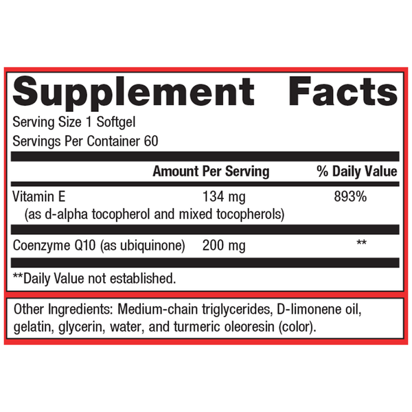 CoQ10 ST-200 Supplement Facts Label