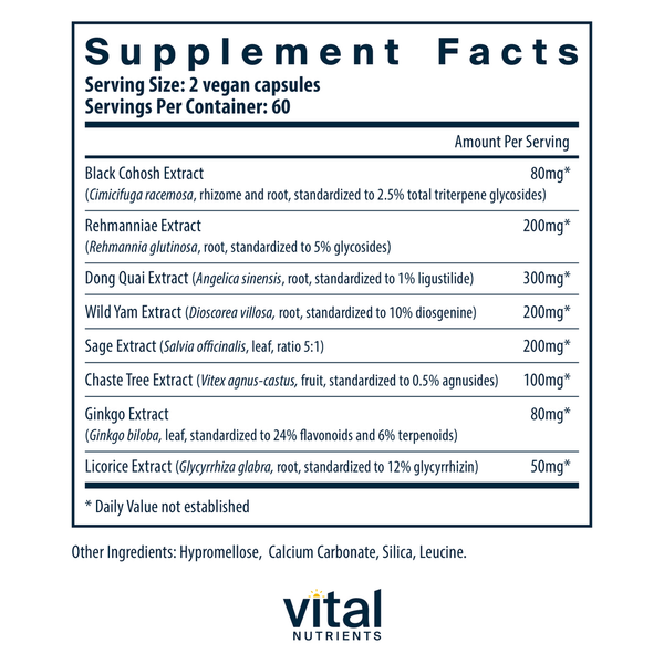 Menopause Support Supplement Facts Label