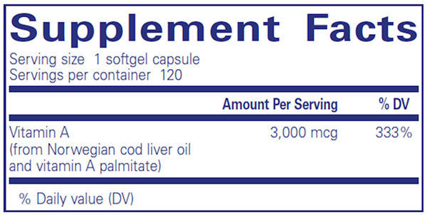 Vitamin A 3,000 mcg (10,000 IU) Supplement Facts Label