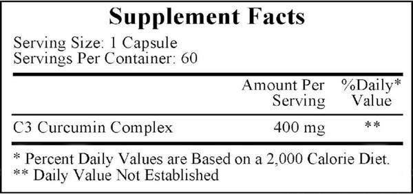 C3 Curcumin Complex Supplement Facts Label
