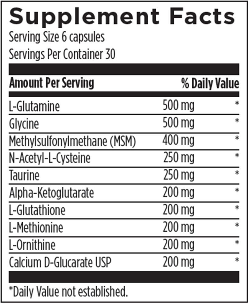 Amino-D-Tox™ Supplement Facts Label