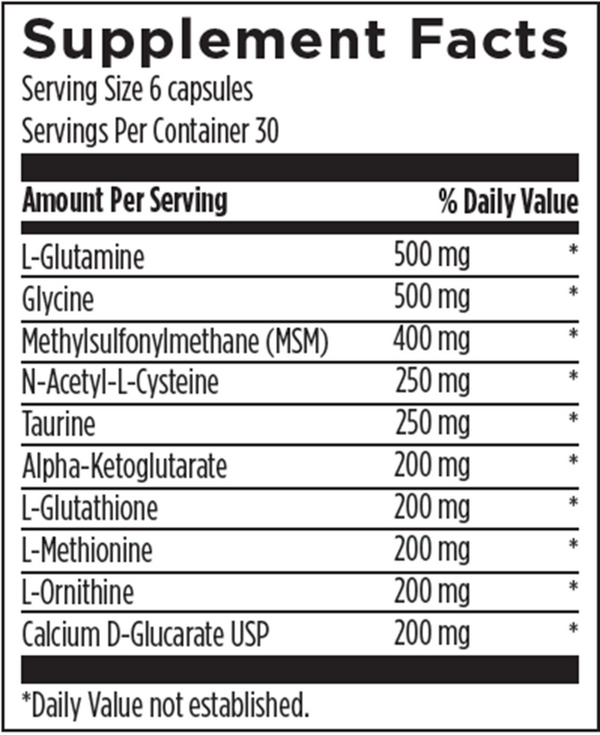 Amino-D-Tox™ Supplement Facts Label