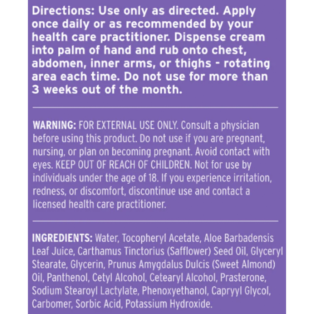 DHEA Balancing Cream Supplement Facts Label
