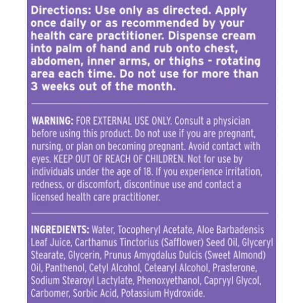 DHEA Balancing Cream Supplement Facts Label