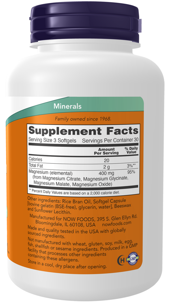 Magnesium Citrate Softgels Supplement Facts Label