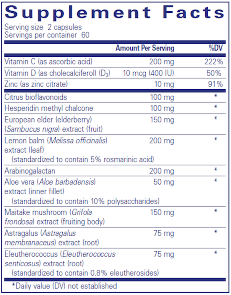 Daily Immune Supplement Facts Label