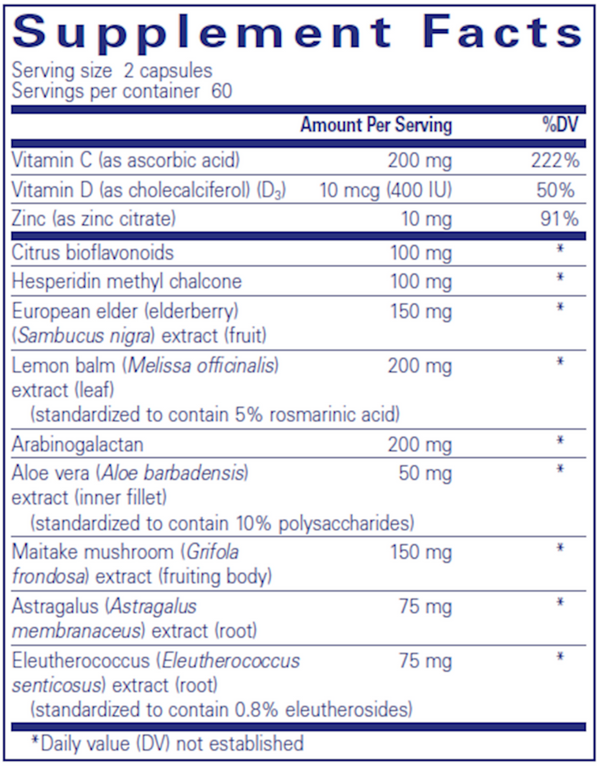 Daily Immune Supplement Facts Label