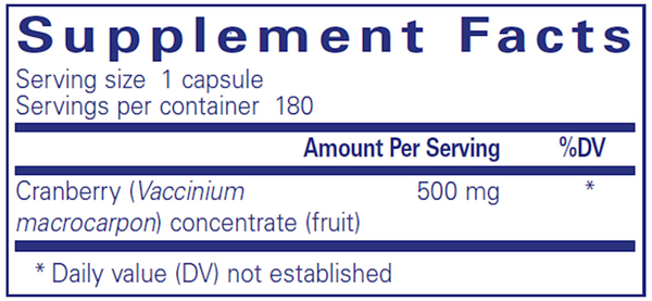 Cranberry NS 90 Count Supplement Facts Label