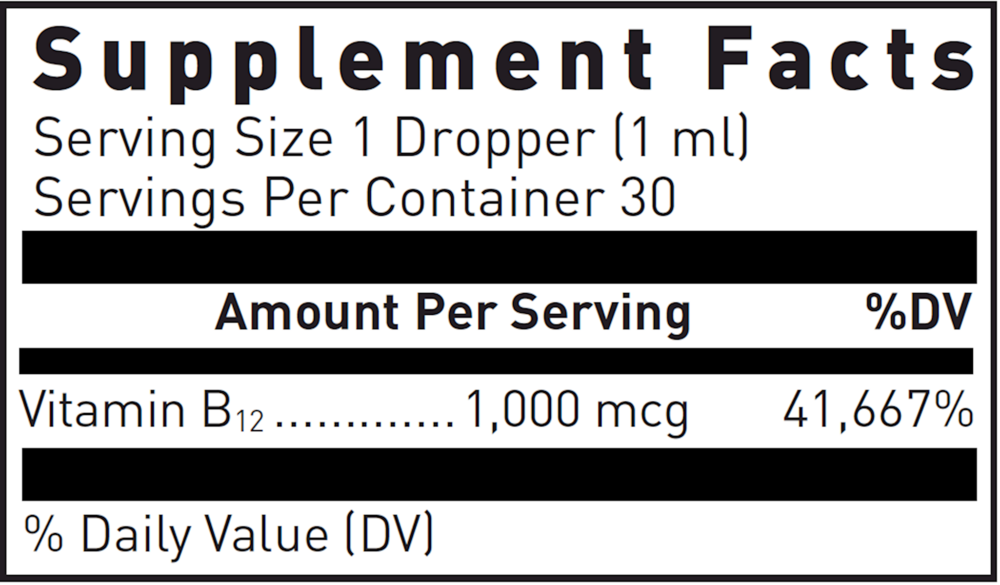 Liquid B12 W/ Methylcobalamin Supplement Facts Label