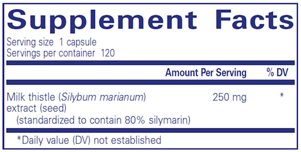 Silymarin (Milk Thistle Extract) 60ct Supplement Facts Label