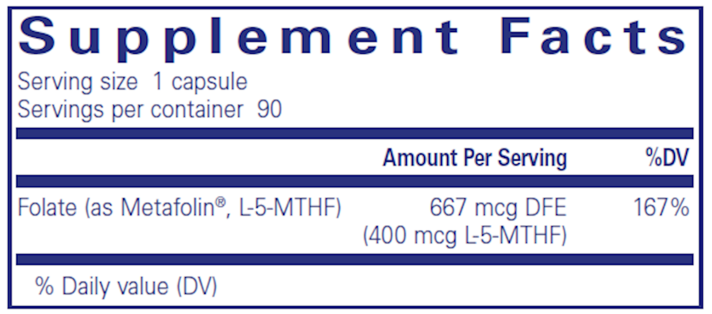 Folate 400 Supplement Facts Label