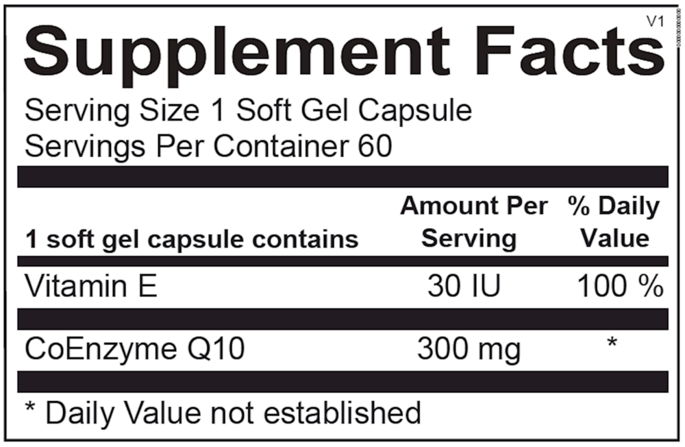 CoQ-10 300 MG Supplement Facts Label