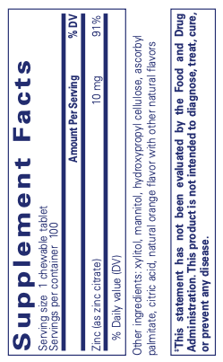 Zinc Chewables Supplement Facts Label