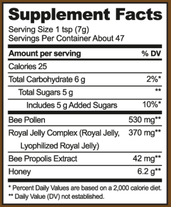 Superfood Honey Supplement Facts Label