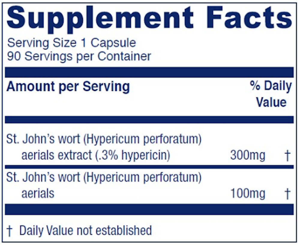 St. John's Wort Supplement Facts Label