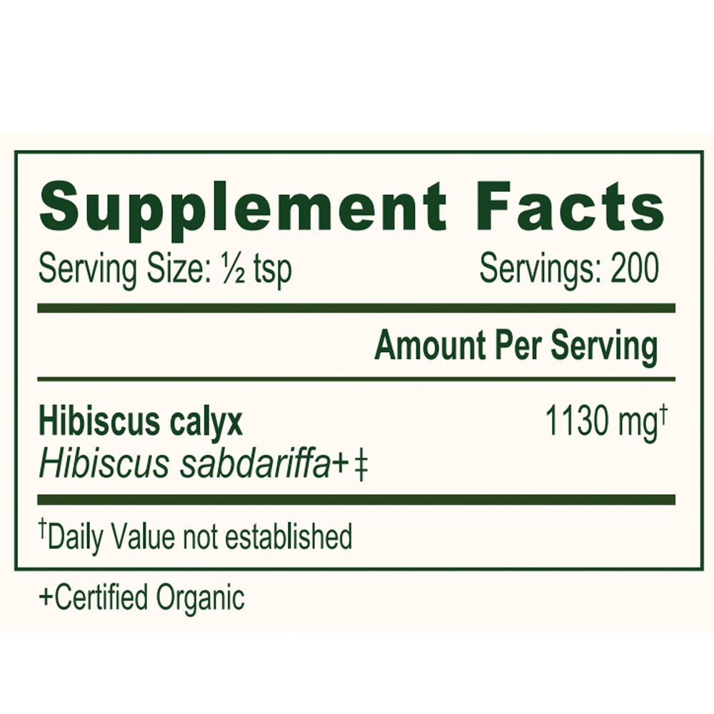Hibiscus Powder Organic Supplement Facts Label