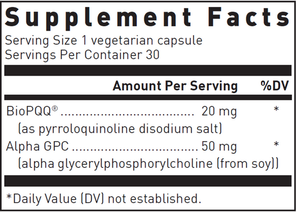 PQQ Plus Supplement Facts Label