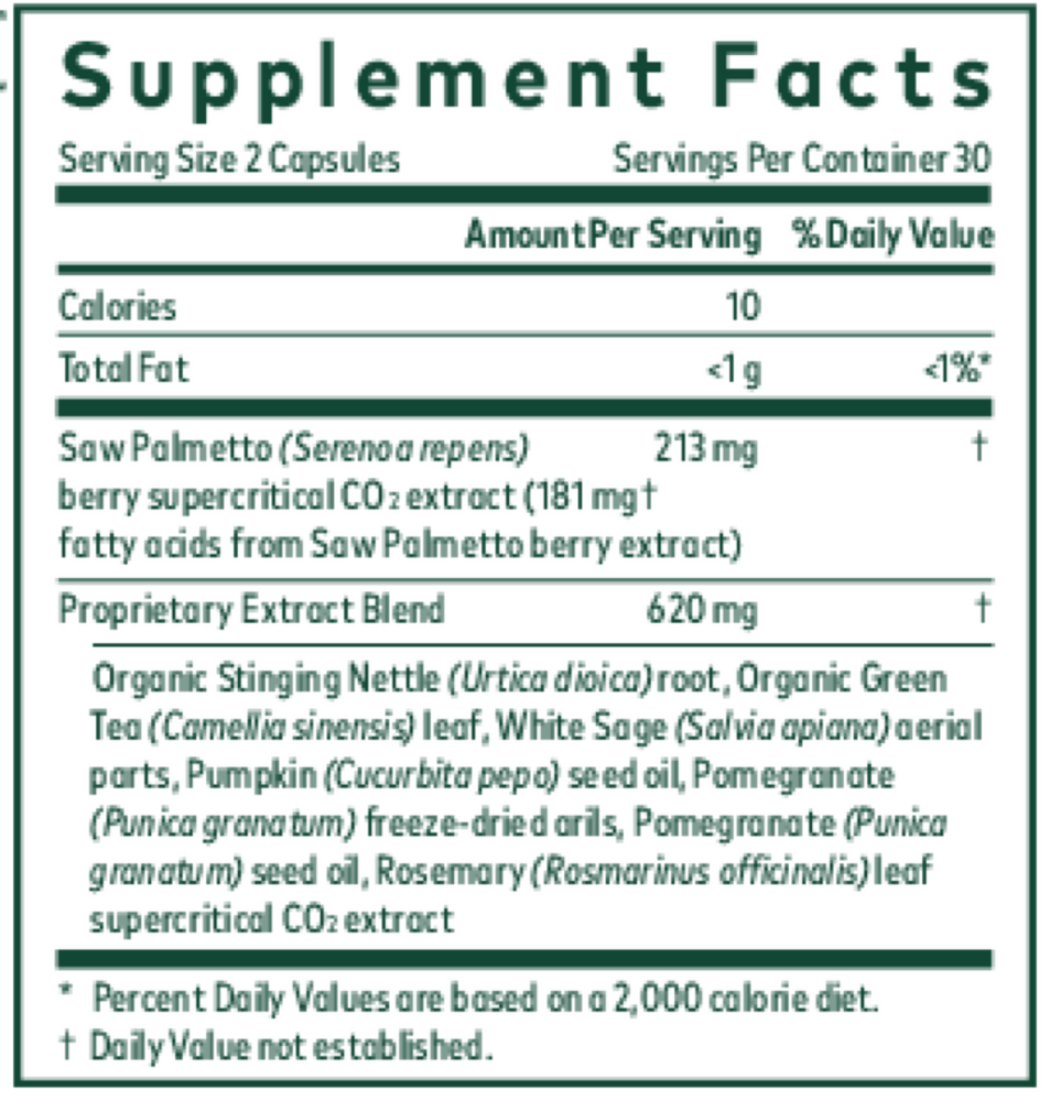 Prostate Support Supplement Facts Label