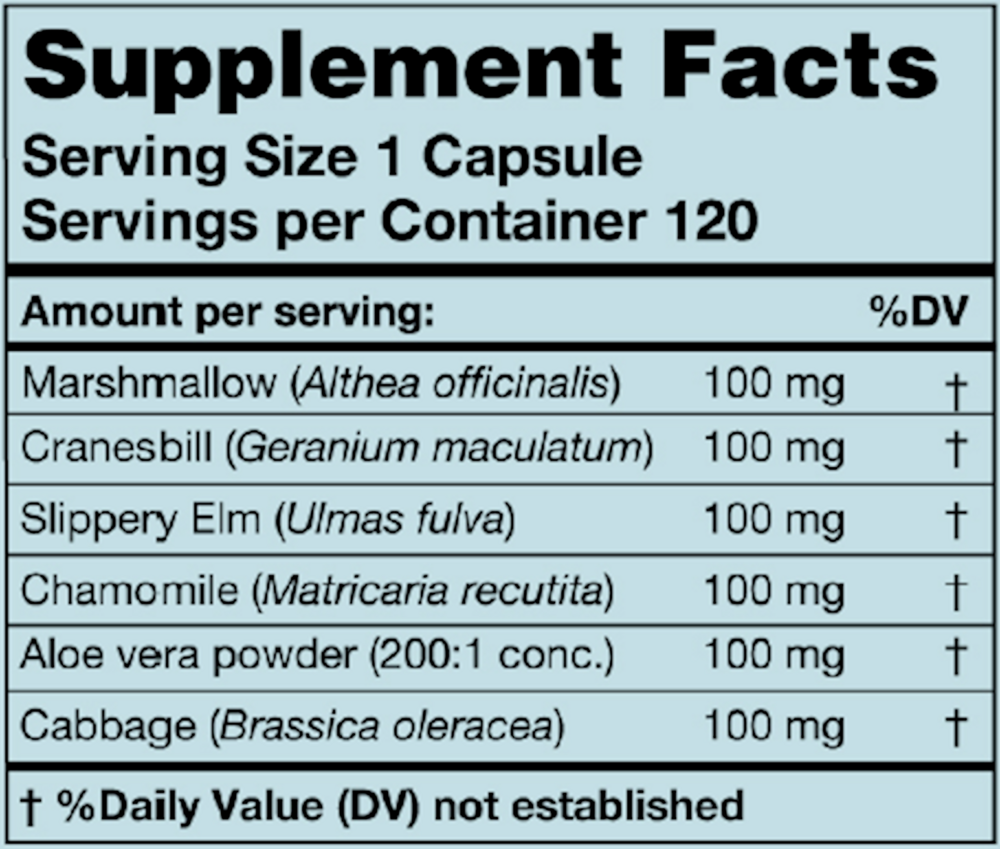 Herbal GI Supplement Facts Label
