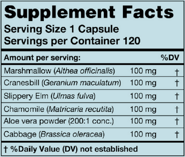 Herbal GI Supplement Facts Label
