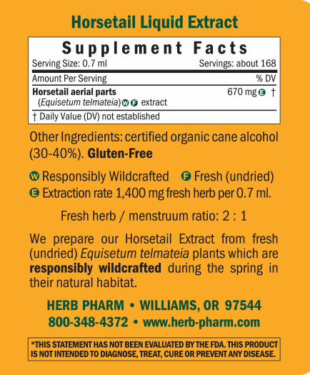 Horsetail Supplement Facts Label