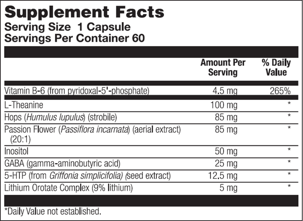 Stress Factors Supplement Facts Label
