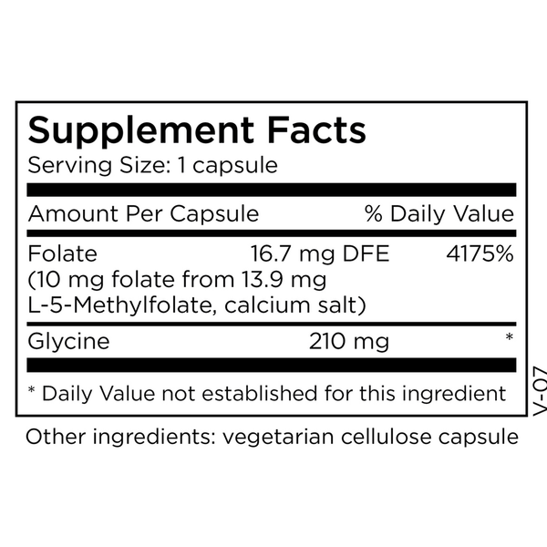 L-Methylfolate 10 mg Supplement Facts Label