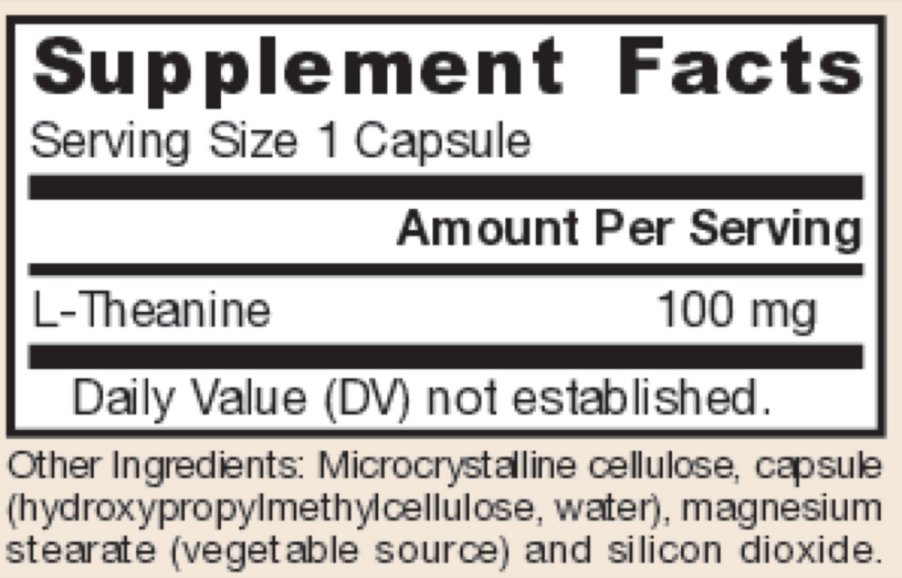 Theanine 100 Supplement Facts Label