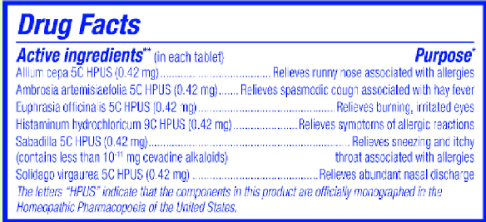 AllergyCalm Kids (RhinAllergy Kids) Supplement Facts Label