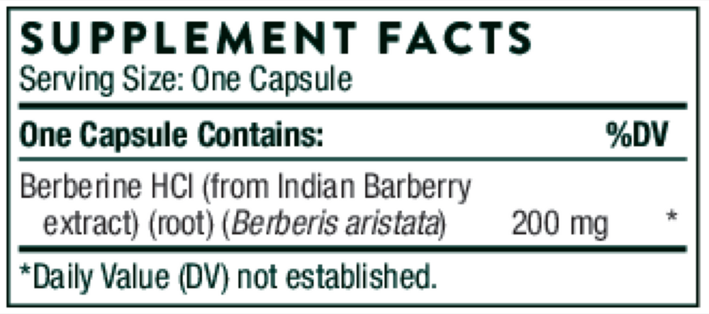 Berberine - 200 mg (formerly Berbercap) Supplement Facts Label