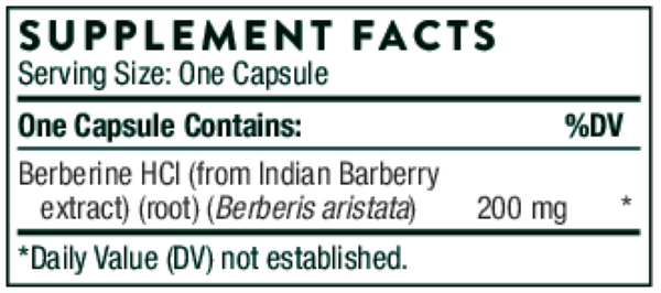 Berberine - 200 mg (formerly Berbercap) Supplement Facts Label