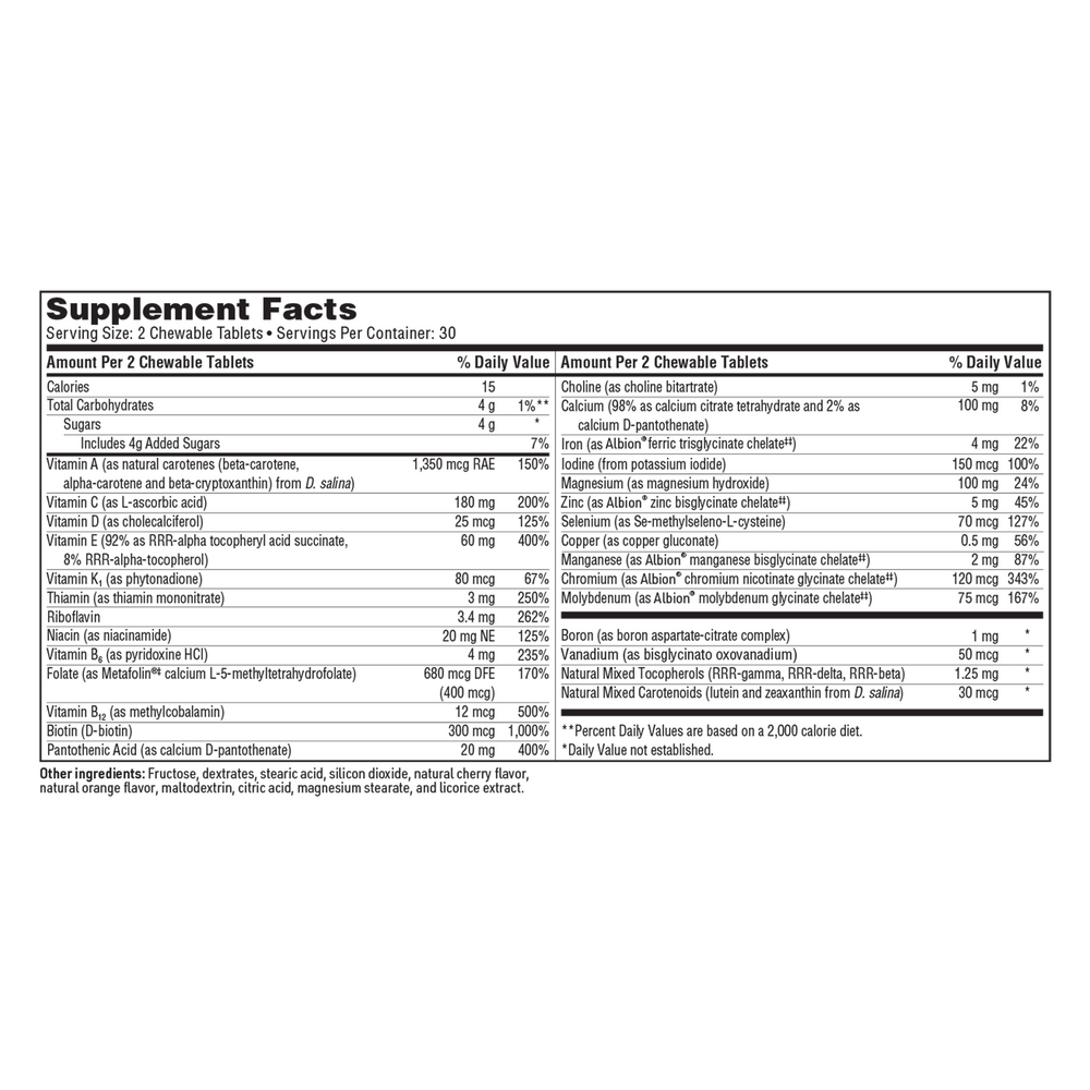 VitaTab Chewable Supplement Facts Label