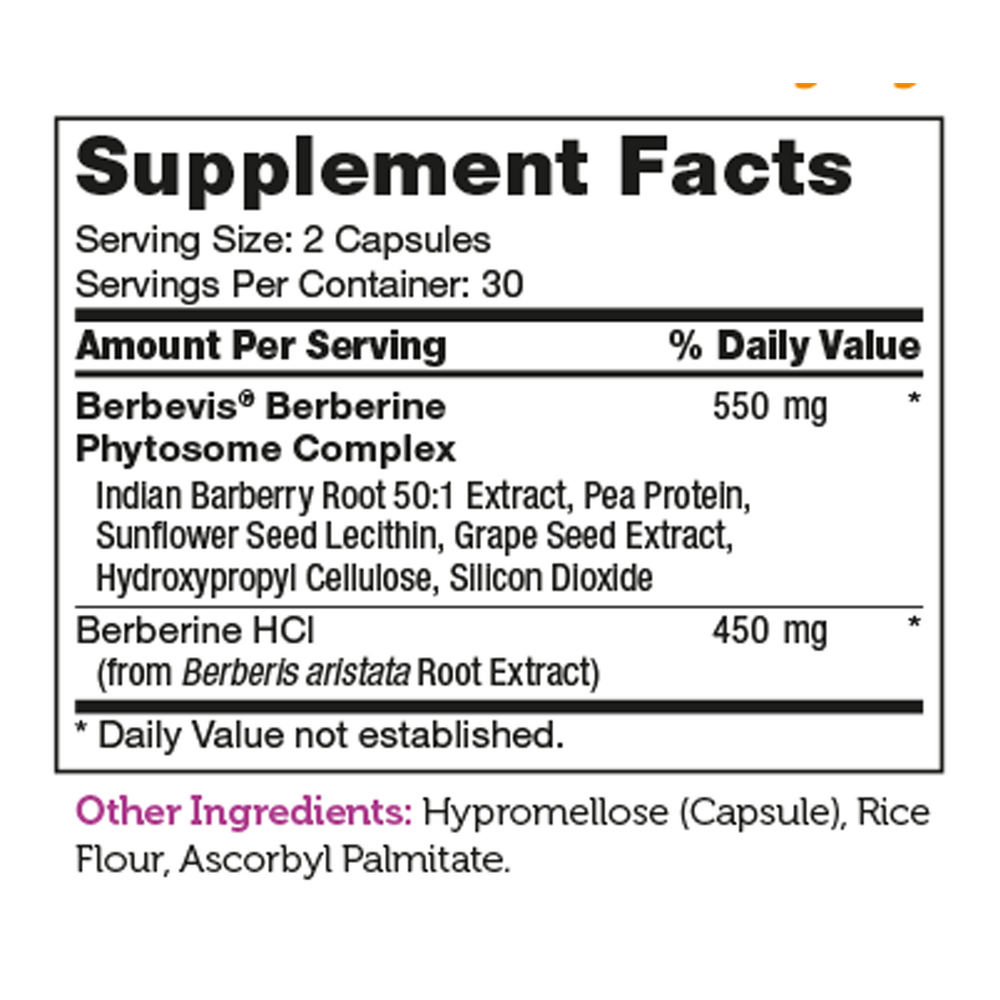 Berberine Supplement Facts Label