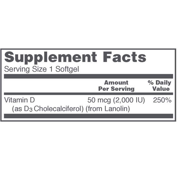 Vitamin D3 2000 IU Supplement Facts Label