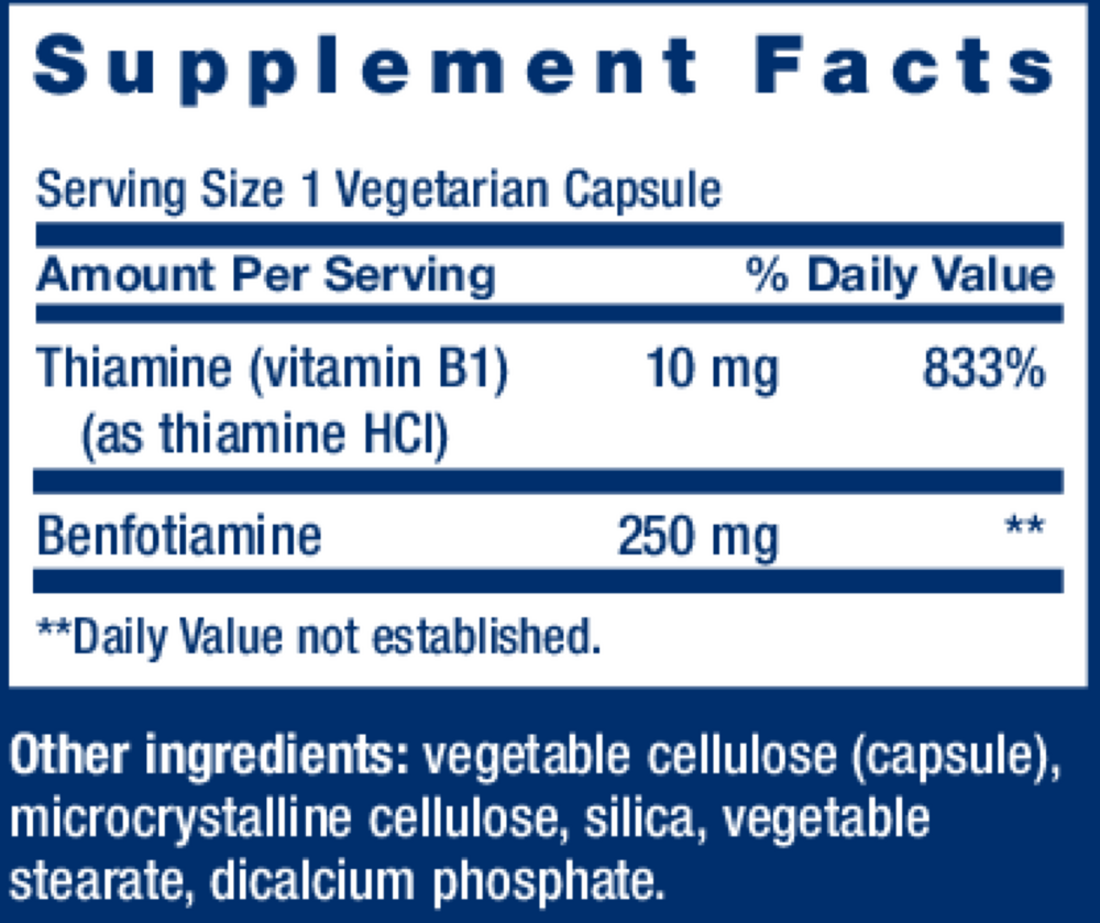 Mega Benfotiamine Supplement Facts Label