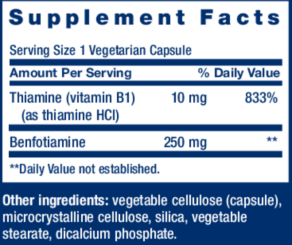 Mega Benfotiamine Supplement Facts Label