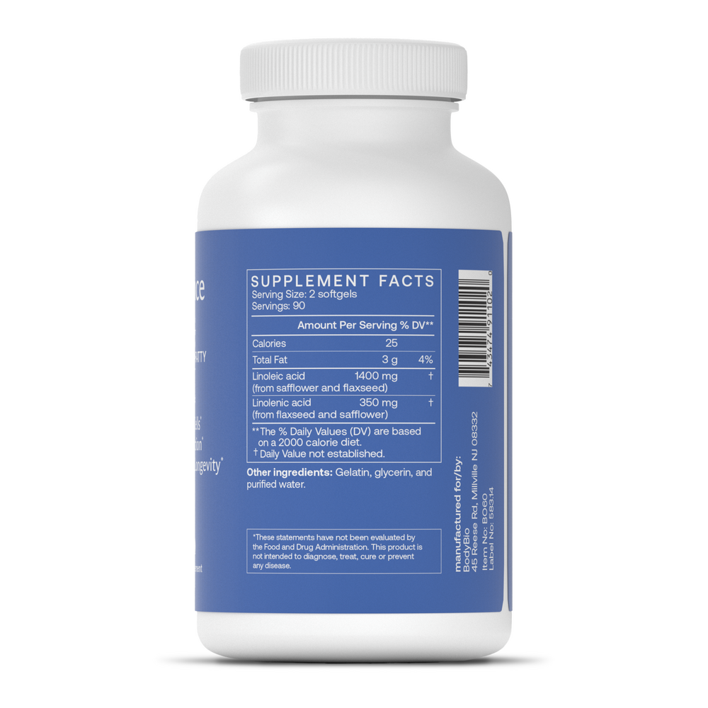 BodyBio Balance Oil 180 Softgels Supplement Facts Label