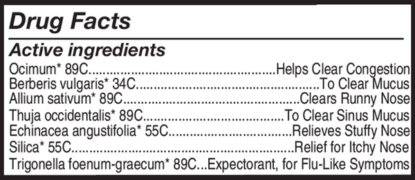 Sinus Maximum Strength Organic Supplement Facts Label