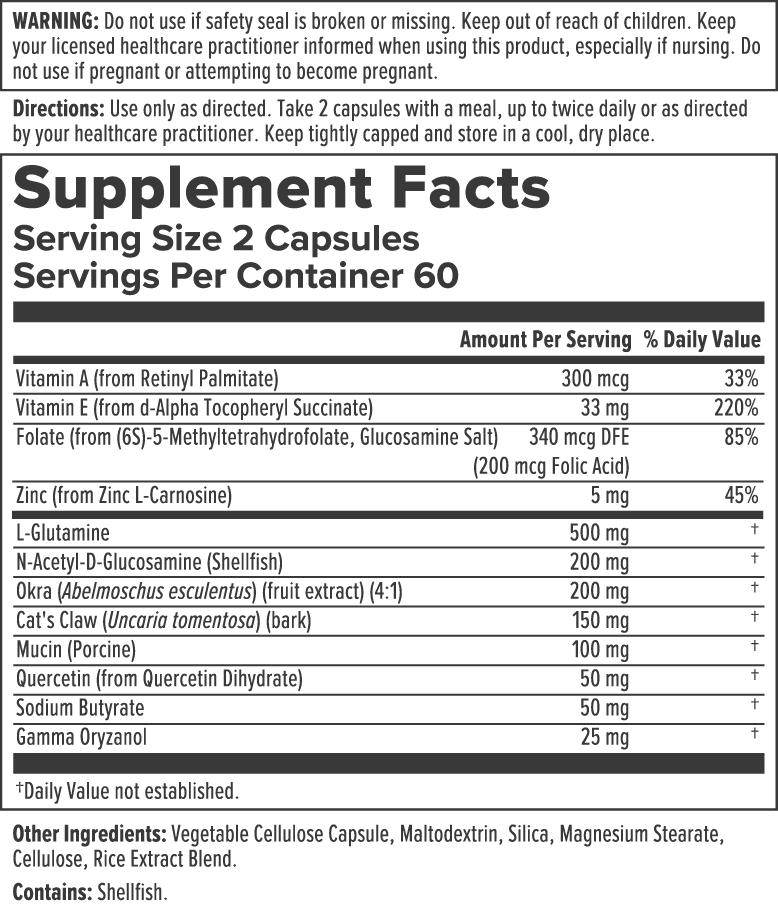 Intestinal Support Capsules Supplement Facts Label