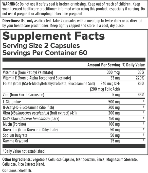 Intestinal Support Capsules Supplement Facts Label