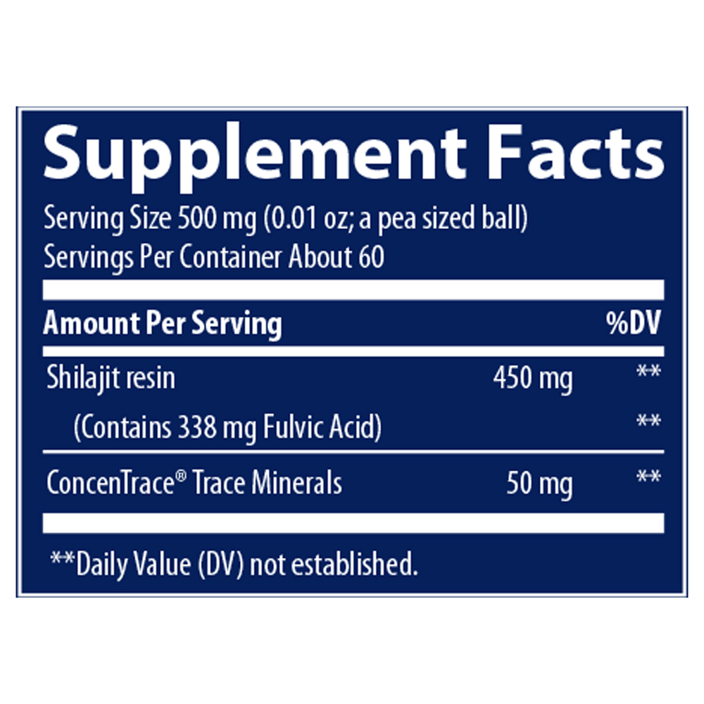 Shilajit Resin Supplement Facts Label