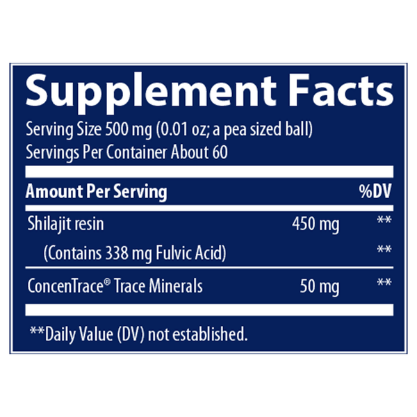Shilajit Resin Supplement Facts Label