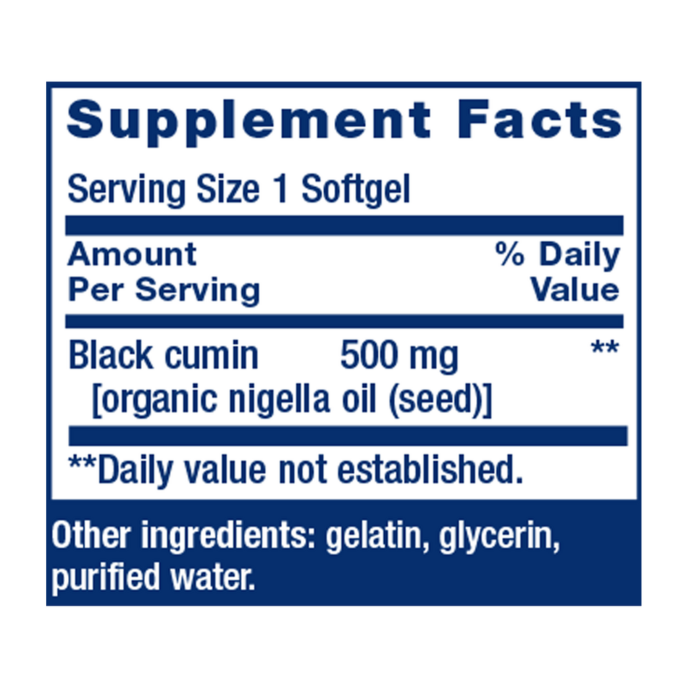 Black Cumin Seed Oil Supplement Facts Label