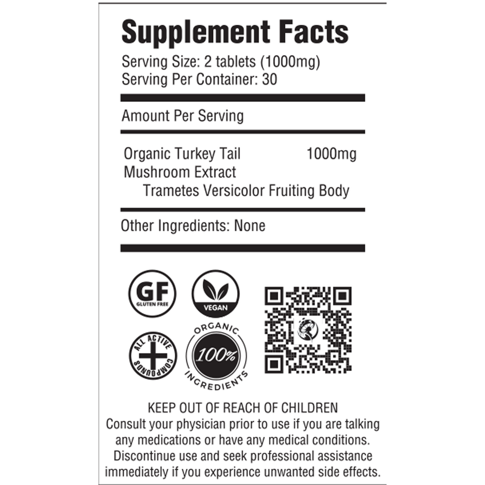 Turkey Tail Mushroom Extract Supplement Facts Label