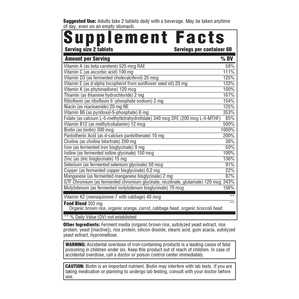 Women's 40+ Multivitamin Supplement Facts Label