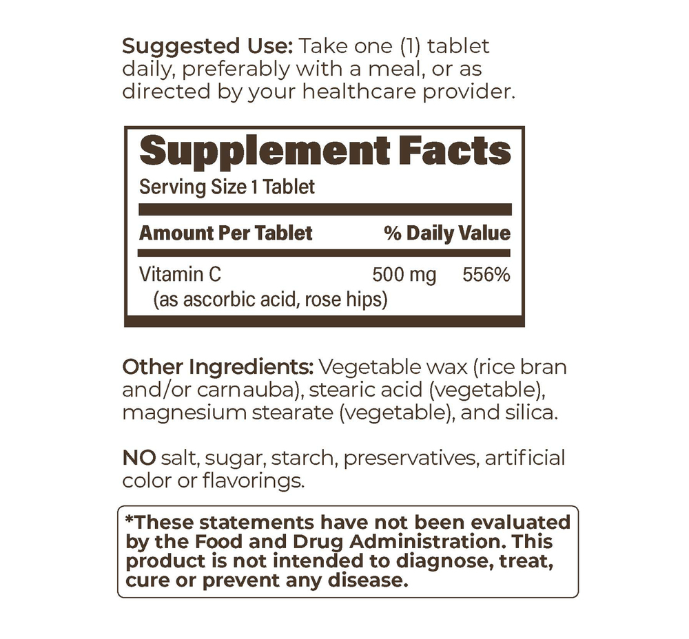 Endur-C SR 500 mg Supplement Facts Label
